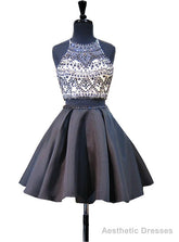 Scoop Neckline Beaded Backless Black Short Homecoming Dress
